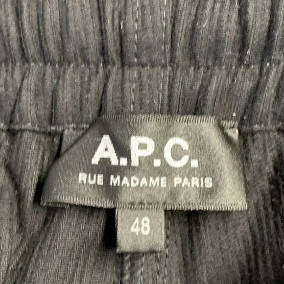 A.P.C. Size 32 Black Corduroy Cotton Elastic Waistband Casual Pants